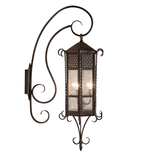 Meyda Lighting Old London 28667 10" 3-Light Cafe Noir Wall Sconce With Clear Seeded Shade Glass