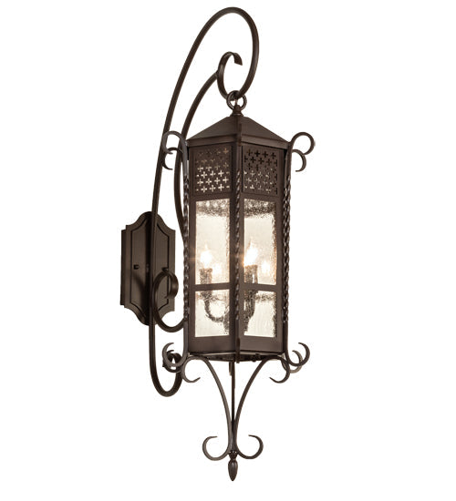 Meyda Lighting Old London 28667 10" 3-Light Cafe Noir Wall Sconce With Clear Seeded Shade Glass