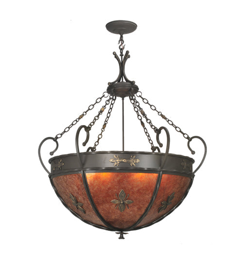 Meyda Lighting Old London 42" 7-Light Timeless Bronze Inverted Pendant Light With Amber Mica Shade Glass