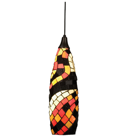 Meyda Lighting Old Seville 6" Craftsman Brown Wire Mini Pendant Light With Multi-Colored Shade Glass