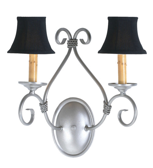 Meyda Lighting Olivia 14" 2-Light Pewter Wall Sconce With Black Textrene Shade