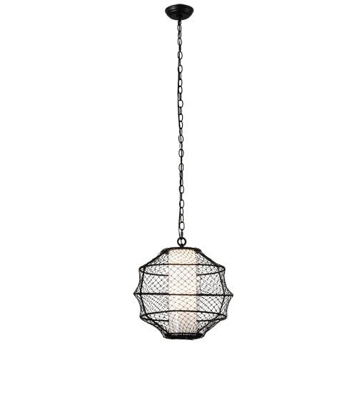 Meyda Lighting Omaro Poto 16" Solar Black Pendant Light With White Statuario Idalight & Black Net Shade