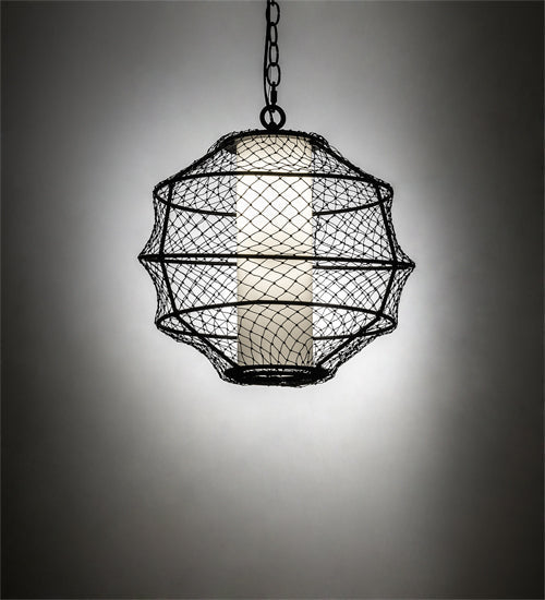 Meyda Lighting Omaro Poto 16" Solar Black Pendant Light With White Statuario Idalight & Black Net Shade