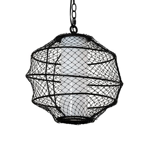 Meyda Lighting Omaro Poto 16" Solar Black Pendant Light With White Statuario Idalight & Black Net Shade