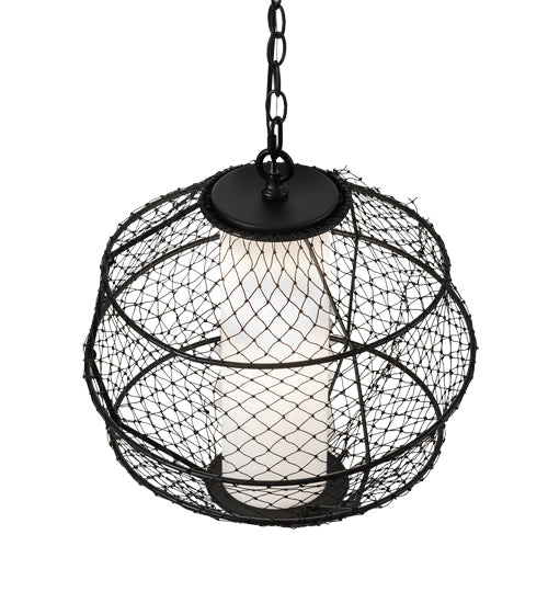 Meyda Lighting Omaro Poto 16" Solar Black Pendant Light With White Statuario Idalight & Black Net Shade