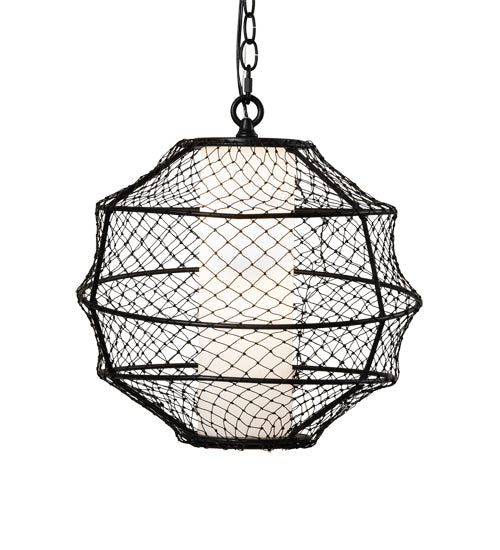 Meyda Lighting Omaro Poto 16" Solar Black Pendant Light With White Statuario Idalight & Black Net Shade