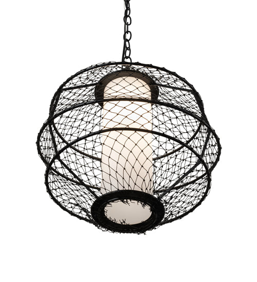 Meyda Lighting Omaro Poto 16" Solar Black Pendant Light With White Statuario Idalight & Black Net Shade