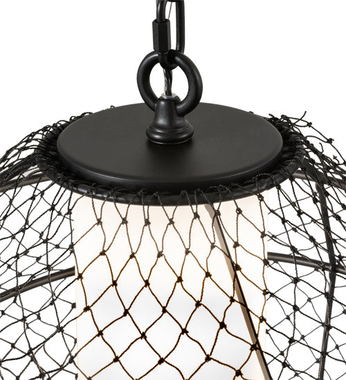 Meyda Lighting Omaro Poto 16" Solar Black Pendant Light With White Statuario Idalight & Black Net Shade