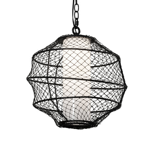 Meyda Lighting Omaro Poto 16" Solar Black Pendant Light With White Statuario Idalight & Black Net Shade