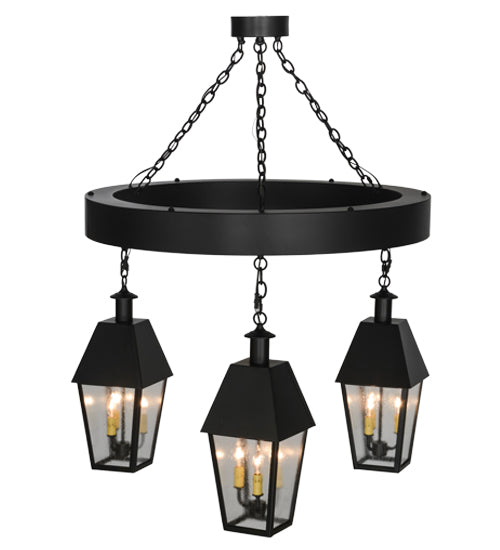 Meyda Lighting Oneida 42" 12-Light Flat Black Lantern Chandelier With Clear Rainstone Idalight Shade Glass