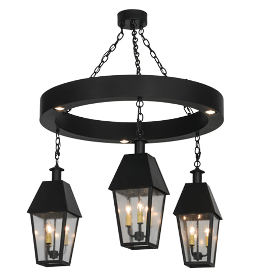Meyda Lighting Oneida 42" 12-Light Flat Black Lantern Chandelier With Clear Rainstone Idalight Shade Glass
