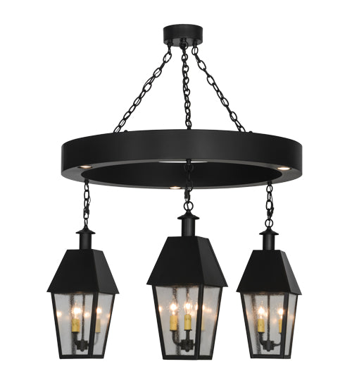 Meyda Lighting Oneida 42" 12-Light Flat Black Lantern Chandelier With Clear Rainstone Idalight Shade Glass