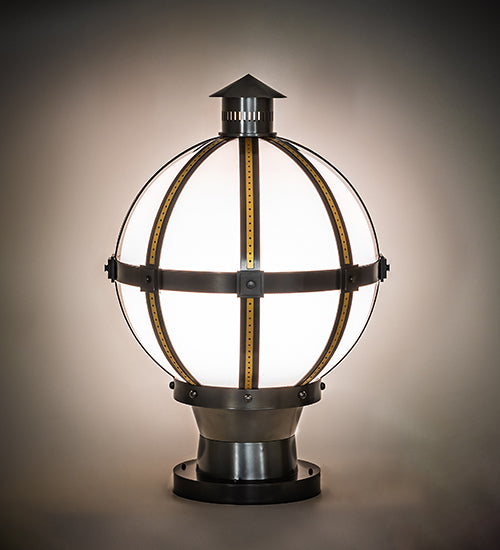 Meyda Lighting Orbital 23" Oil Rubbed Bronze & Goldtastic Outdoor Pier Mount Light With White Statuario Idalight Shade