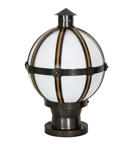 Meyda Lighting Orbital 23" Oil Rubbed Bronze & Goldtastic Outdoor Pier Mount Light With White Statuario Idalight Shade