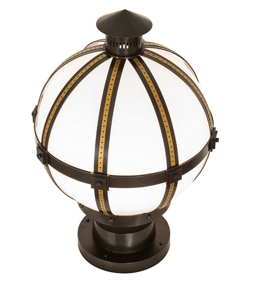 Meyda Lighting Orbital 23" Oil Rubbed Bronze & Goldtastic Outdoor Pier Mount Light With White Statuario Idalight Shade