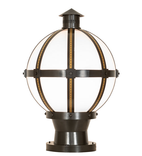 Meyda Lighting Orbital 23" Oil Rubbed Bronze & Goldtastic Outdoor Pier Mount Light With White Statuario Idalight Shade