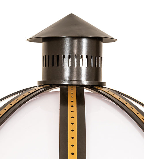Meyda Lighting Orbital 23" Oil Rubbed Bronze & Goldtastic Outdoor Pier Mount Light With White Statuario Idalight Shade