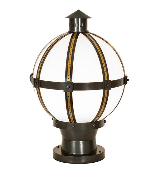 Meyda Lighting Orbital 23" Oil Rubbed Bronze & Goldtastic Outdoor Pier Mount Light With White Statuario Idalight Shade