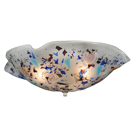 Meyda Lighting Organic Festival 18" 3-Light White Flush Mount Light With Blue & Purple Flakes Shade Glass