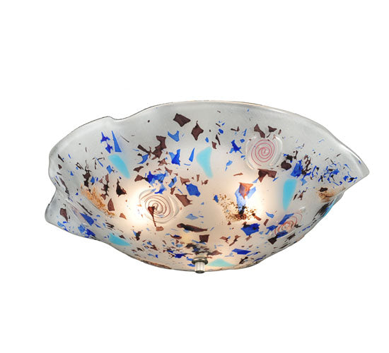 Meyda Lighting Organic Festival 18" 3-Light White Flush Mount Light With Blue & Purple Flakes Shade Glass