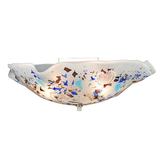 Meyda Lighting Organic Festival 18" 3-Light White Flush Mount Light With Blue & Purple Flakes Shade Glass