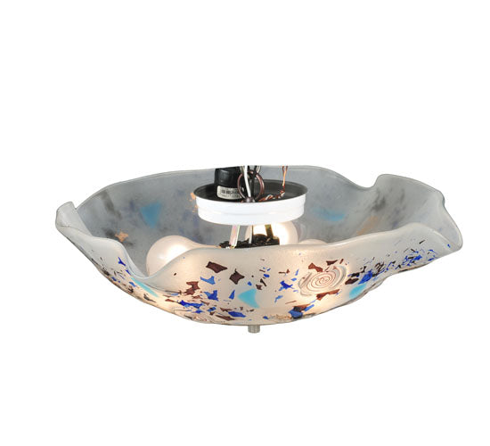 Meyda Lighting Organic Festival 18" 3-Light White Flush Mount Light With Blue & Purple Flakes Shade Glass