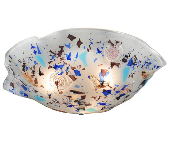 Meyda Lighting Organic Festival 18" 3-Light White Flush Mount Light With Blue & Purple Flakes Shade Glass