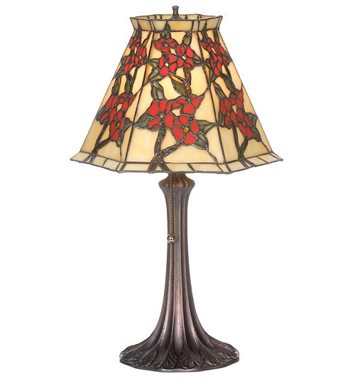 Meyda Lighting Oriental Peony 81620 19" Mahogany Bronze Japanese Accent Table Lamp With Multi-Colored Shade Glass