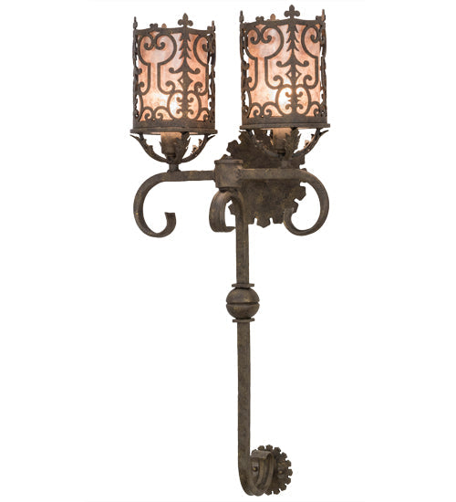 Meyda Lighting Oskar 16" 2-Light Antiquity Wall Sconce With Silver Mica Shade Glass