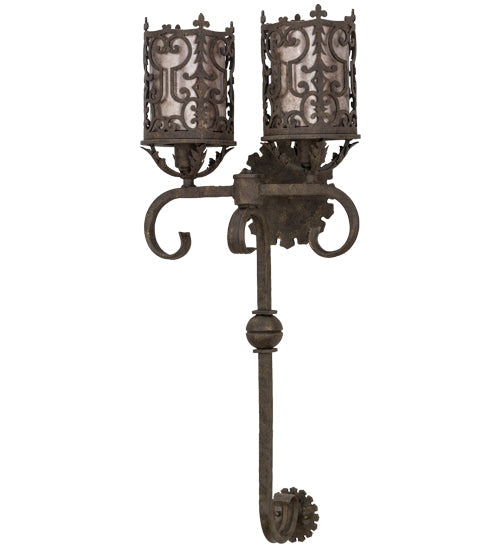 Meyda Lighting Oskar 16" 2-Light Antiquity Wall Sconce With Silver Mica Shade Glass