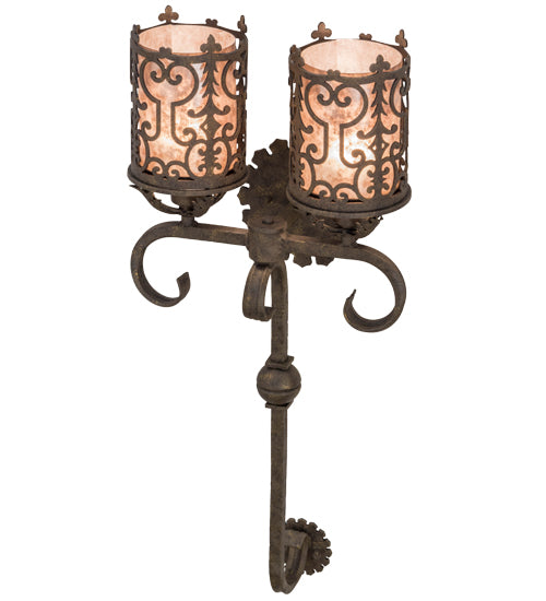 Meyda Lighting Oskar 16" 2-Light Antiquity Wall Sconce With Silver Mica Shade Glass