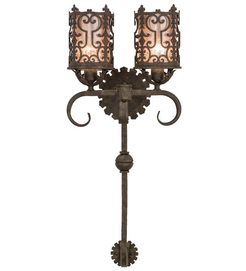 Meyda Lighting Oskar 16" 2-Light Antiquity Wall Sconce With Silver Mica Shade Glass