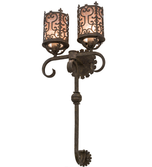 Meyda Lighting Oskar 16" 2-Light Antiquity Wall Sconce With Silver Mica Shade Glass