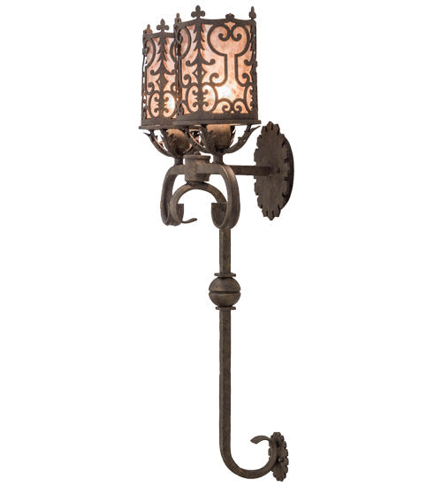 Meyda Lighting Oskar 16" 2-Light Antiquity Wall Sconce With Silver Mica Shade Glass