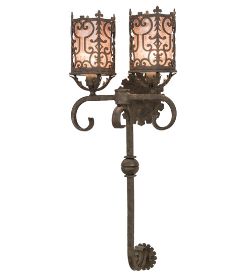 Meyda Lighting Oskar 16" 2-Light Antiquity Wall Sconce With Silver Mica Shade Glass