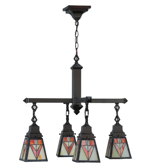 Meyda Lighting Otero 24" 4-Light Mahogany Bronze Mission Chandelier With White Beige and Red Shade Glass