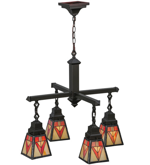 Meyda Lighting Otero 24" 4-Light Mahogany Bronze Mission Chandelier With White Beige and Red Shade Glass