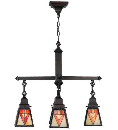 Meyda Lighting Otero 24" 4-Light Mahogany Bronze Mission Chandelier With White Beige and Red Shade Glass