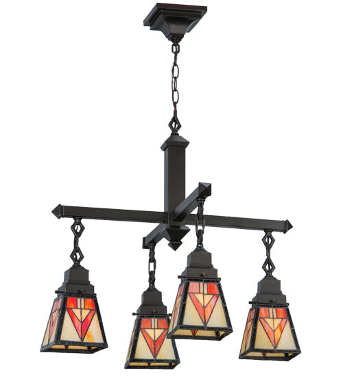 Meyda Lighting Otero 24" 4-Light Mahogany Bronze Mission Chandelier With White Beige and Red Shade Glass