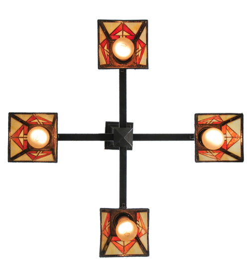 Meyda Lighting Otero 24" 4-Light Mahogany Bronze Mission Chandelier With White Beige and Red Shade Glass