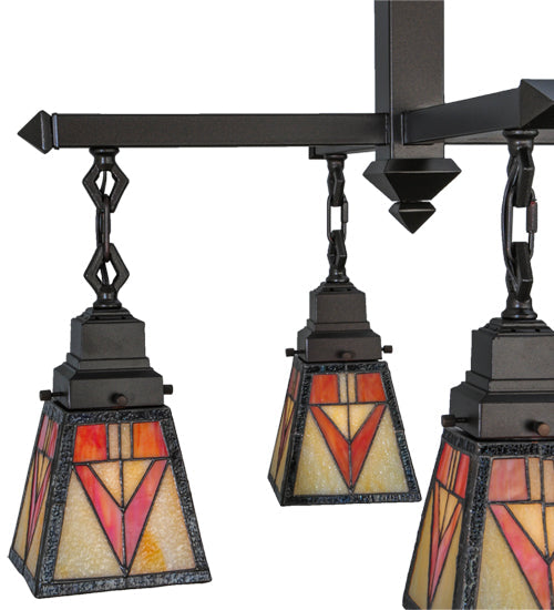 Meyda Lighting Otero 24" 4-Light Mahogany Bronze Mission Chandelier With White Beige and Red Shade Glass