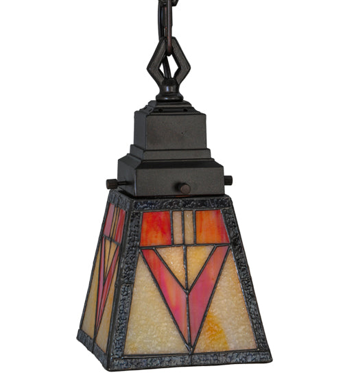 Meyda Lighting Otero 24" 4-Light Mahogany Bronze Mission Chandelier With White Beige and Red Shade Glass