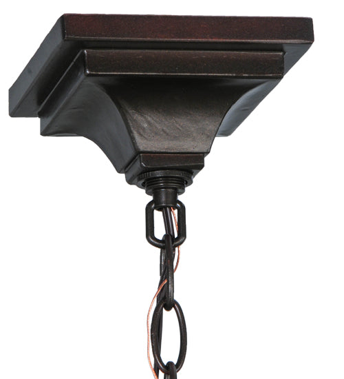 Meyda Lighting Otero 24" 4-Light Mahogany Bronze Mission Chandelier With White Beige and Red Shade Glass