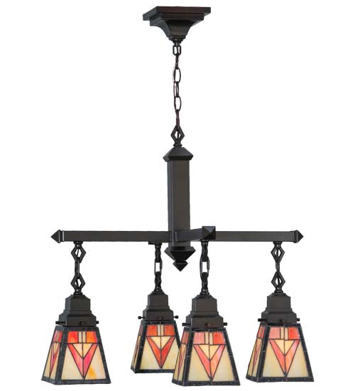Meyda Lighting Otero 24" 4-Light Mahogany Bronze Mission Chandelier With White Beige and Red Shade Glass