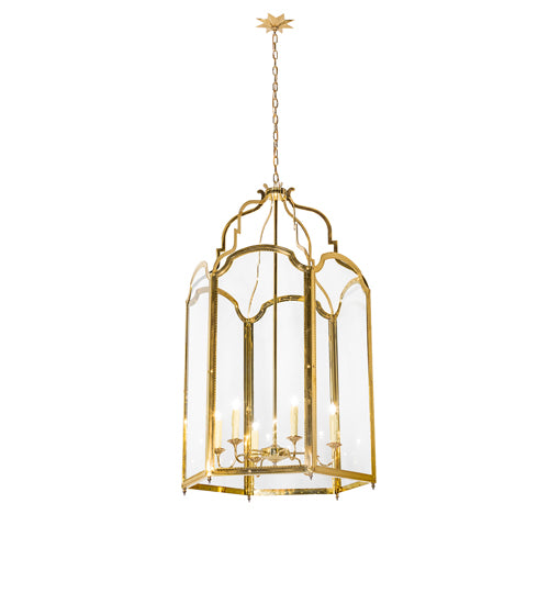 Meyda Lighting Ouro 36" 6-Light Polished Brass Pendant Light With Clear Shade Glass