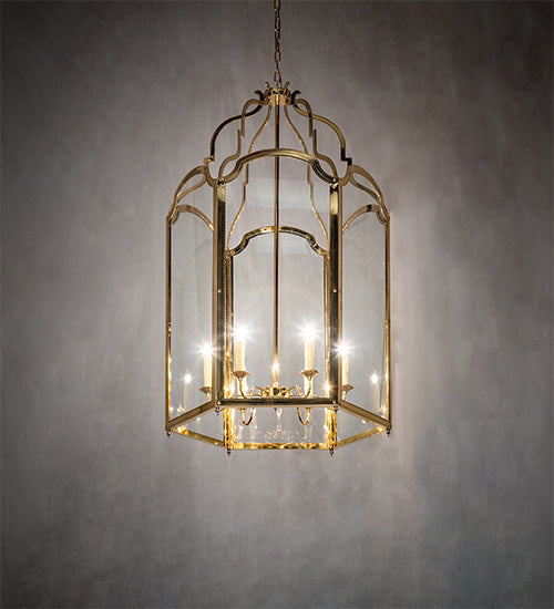 Meyda Lighting Ouro 36" 6-Light Polished Brass Pendant Light With Clear Shade Glass