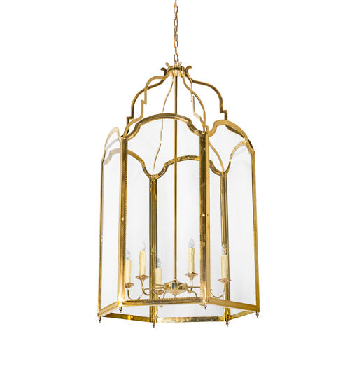 Meyda Lighting Ouro 36" 6-Light Polished Brass Pendant Light With Clear Shade Glass