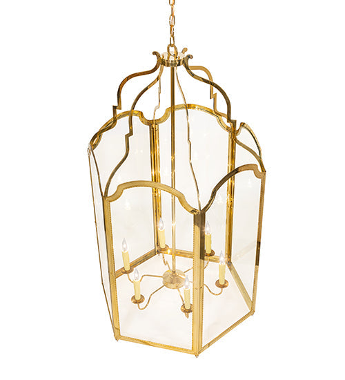 Meyda Lighting Ouro 36" 6-Light Polished Brass Pendant Light With Clear Shade Glass