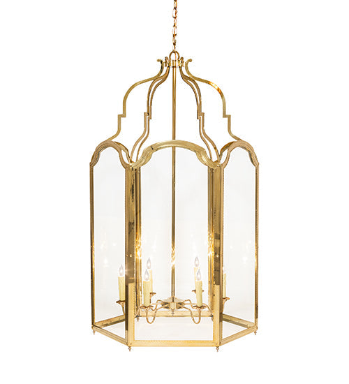 Meyda Lighting Ouro 36" 6-Light Polished Brass Pendant Light With Clear Shade Glass