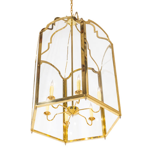Meyda Lighting Ouro 36" 6-Light Polished Brass Pendant Light With Clear Shade Glass